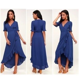 NWT Lulu’s Wild Winds Royal Blue High-Low Wrap Dress Small S PP22